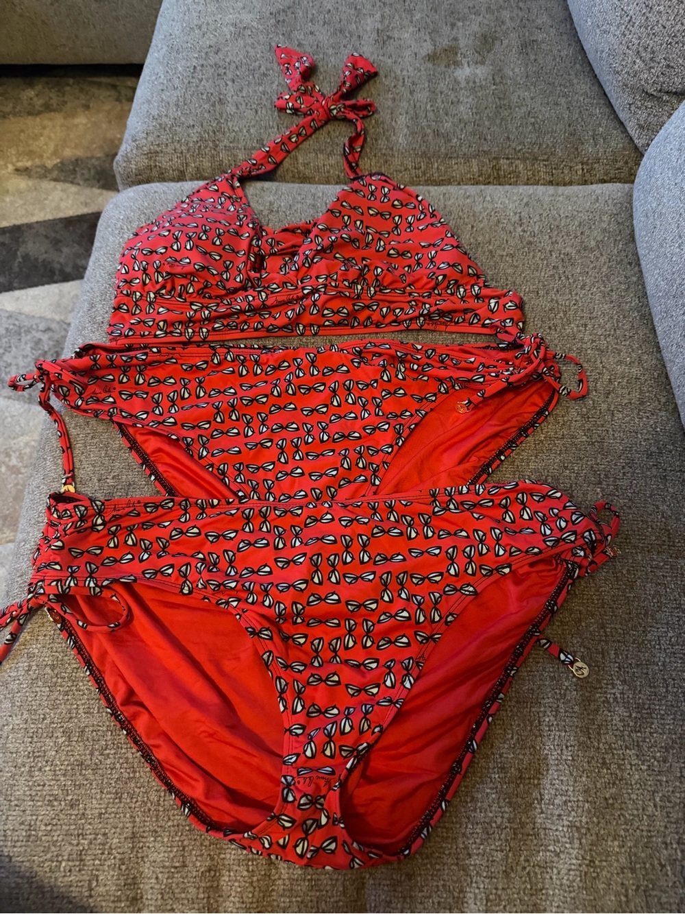 Vintage Anne Cole Women's Bikini Set with Size L & XL bottoms Sunglasses Print
